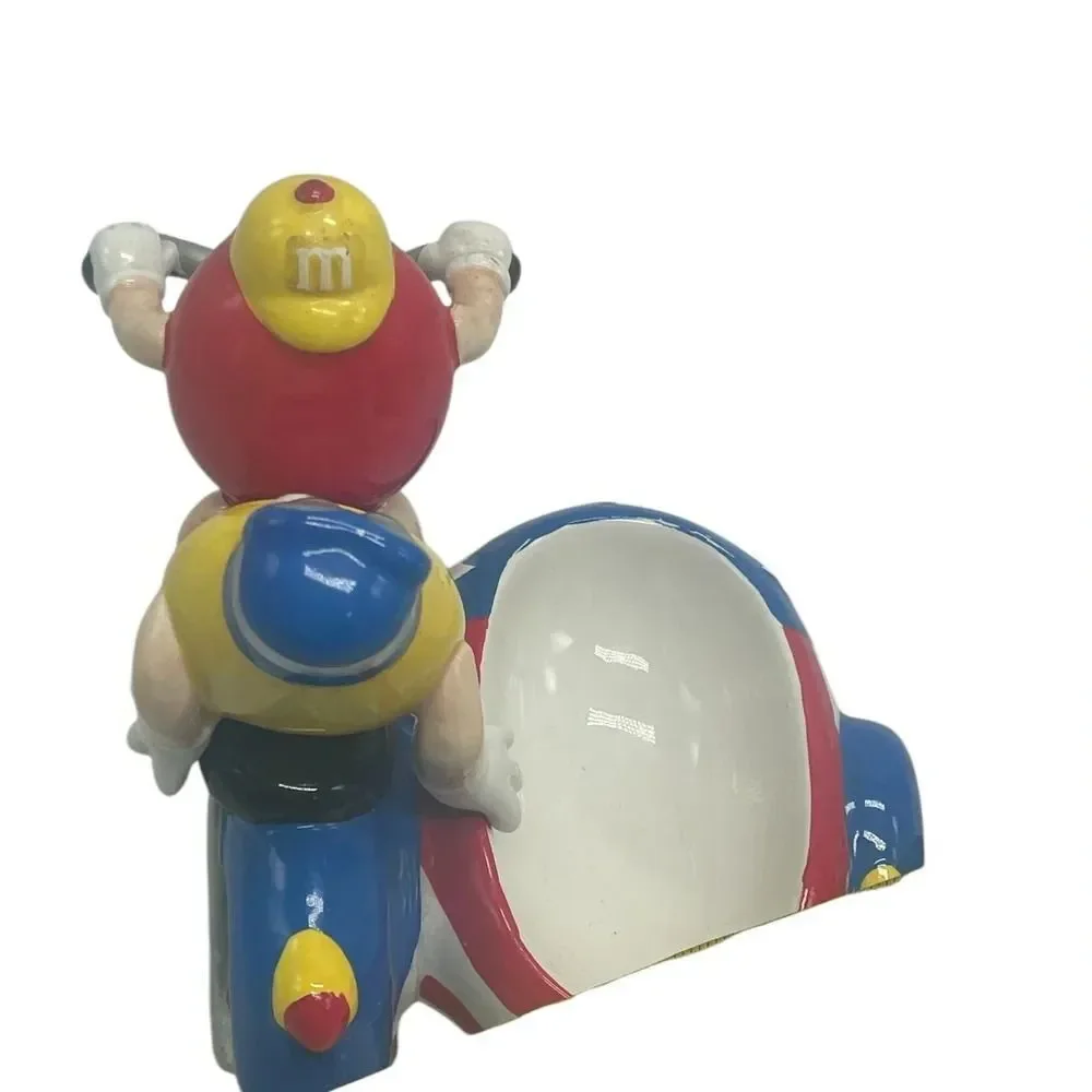 M&M's Motorcycle w/ Sidecar Ceramic Candy Dish By Galerie 2002 Red & Yellow